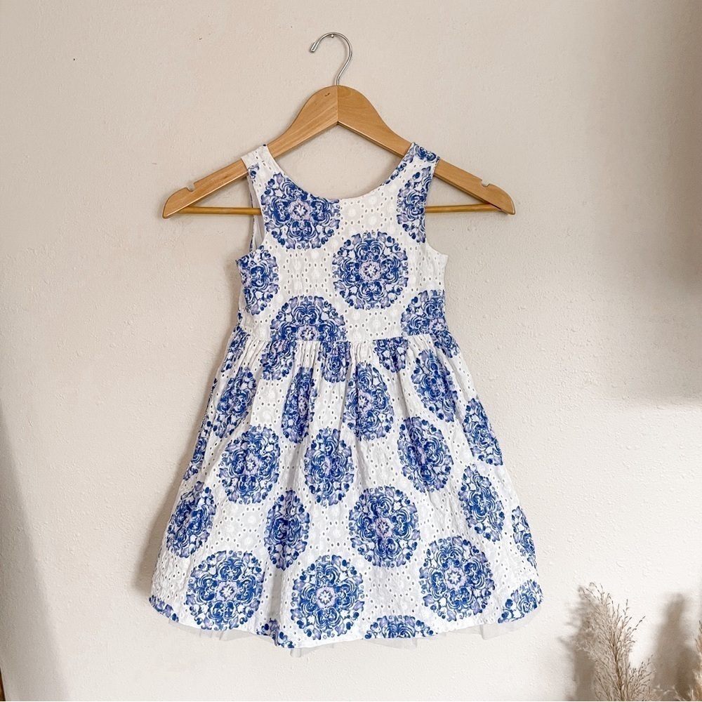 Janie & Jack | Eyelet Tile Dress with Tulle Skirt, size 4, EUC